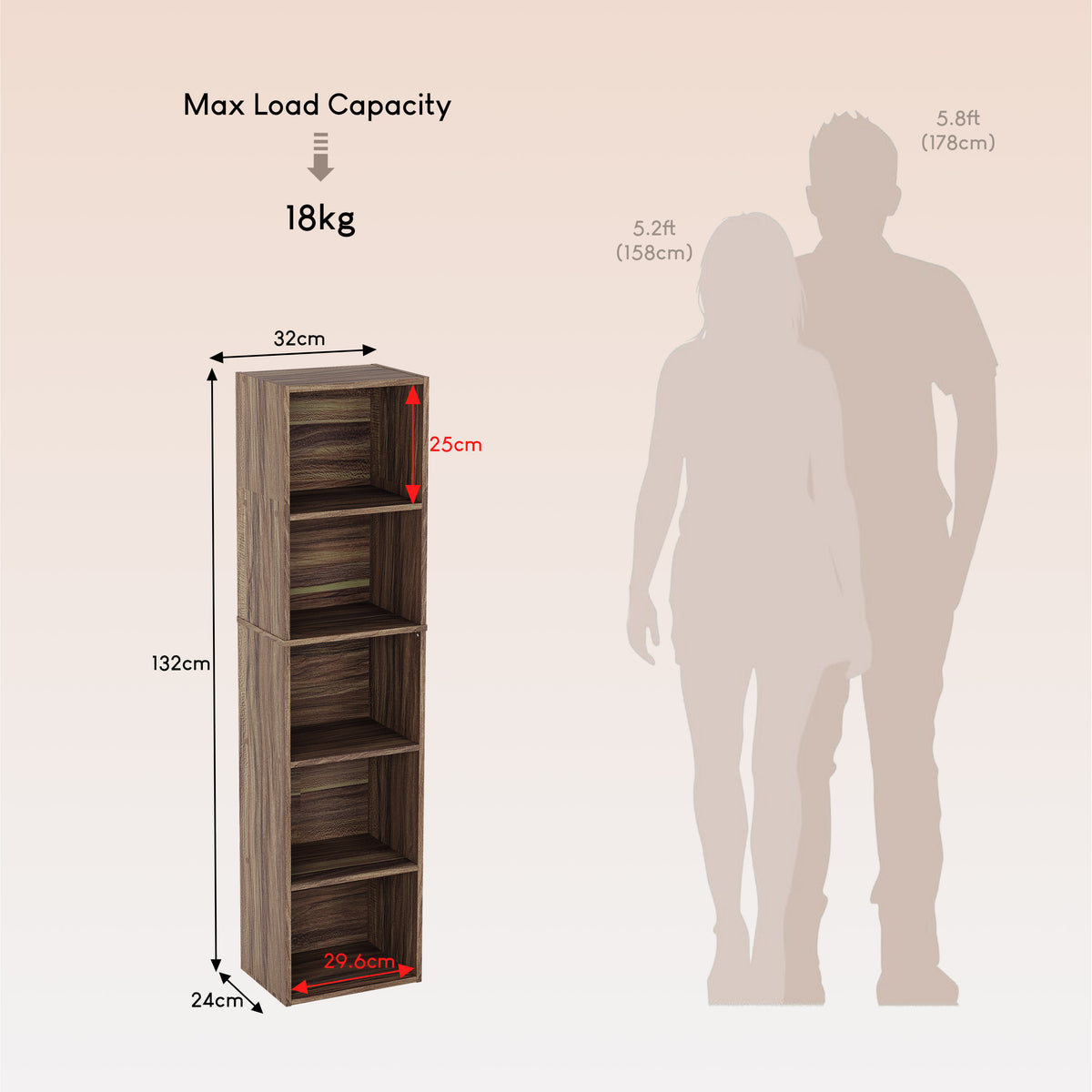 Oxford 5-Tier Cube Bookcase - Walnut