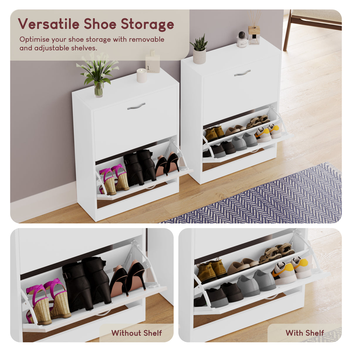 2-Drawer Shoe Cabinet, White