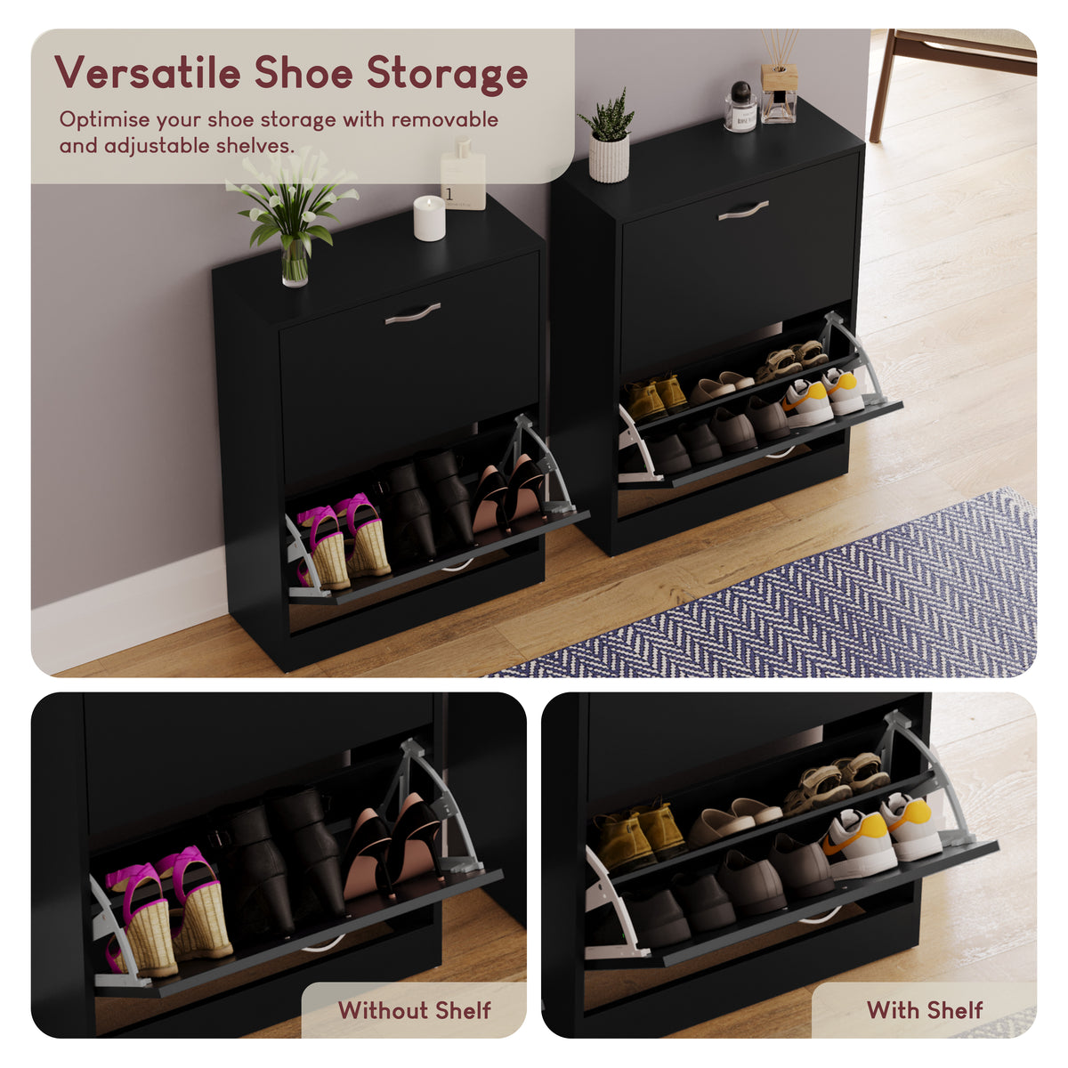 2-Drawer Shoe Cabinet, Black