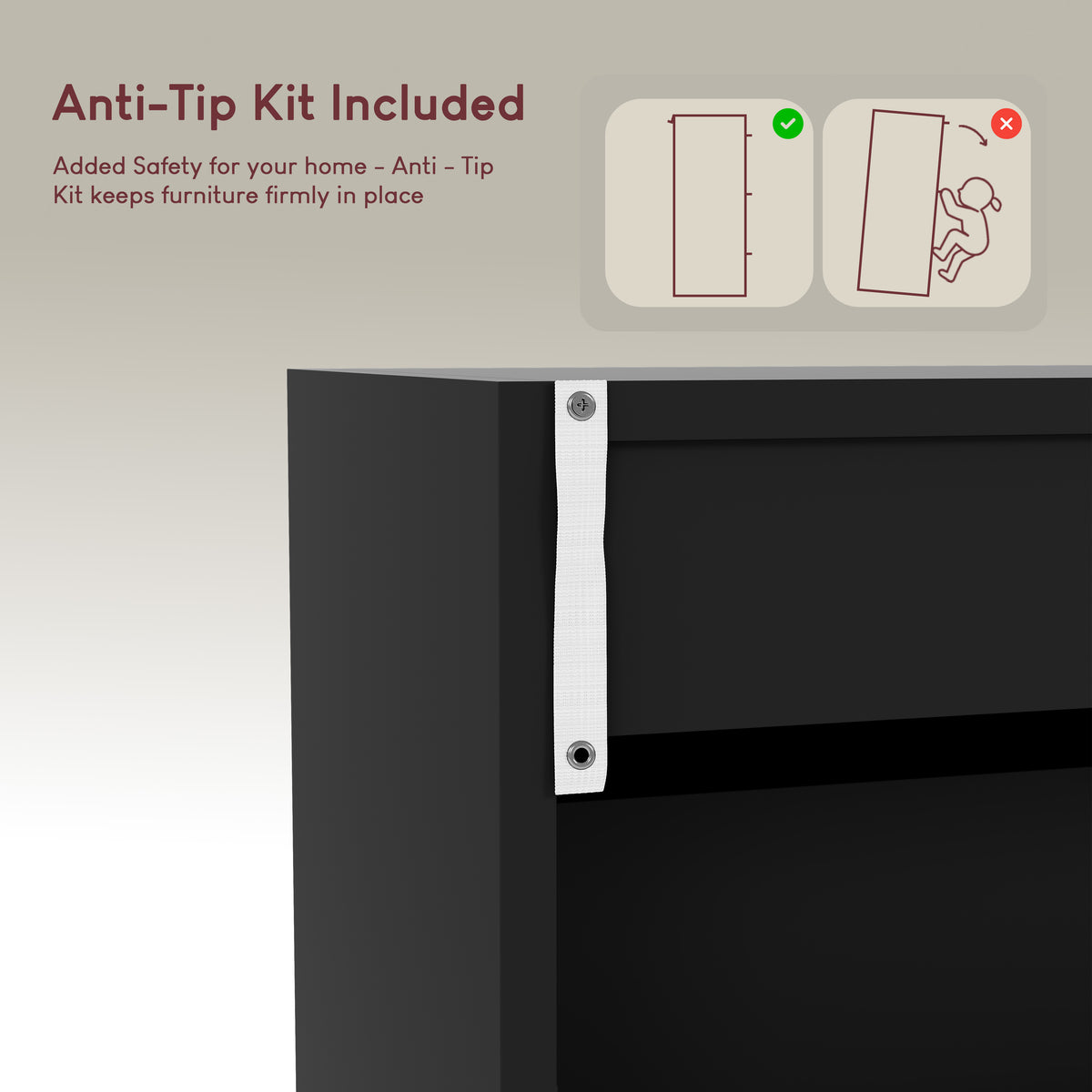 3-Drawer Shoe Cabinet, Black