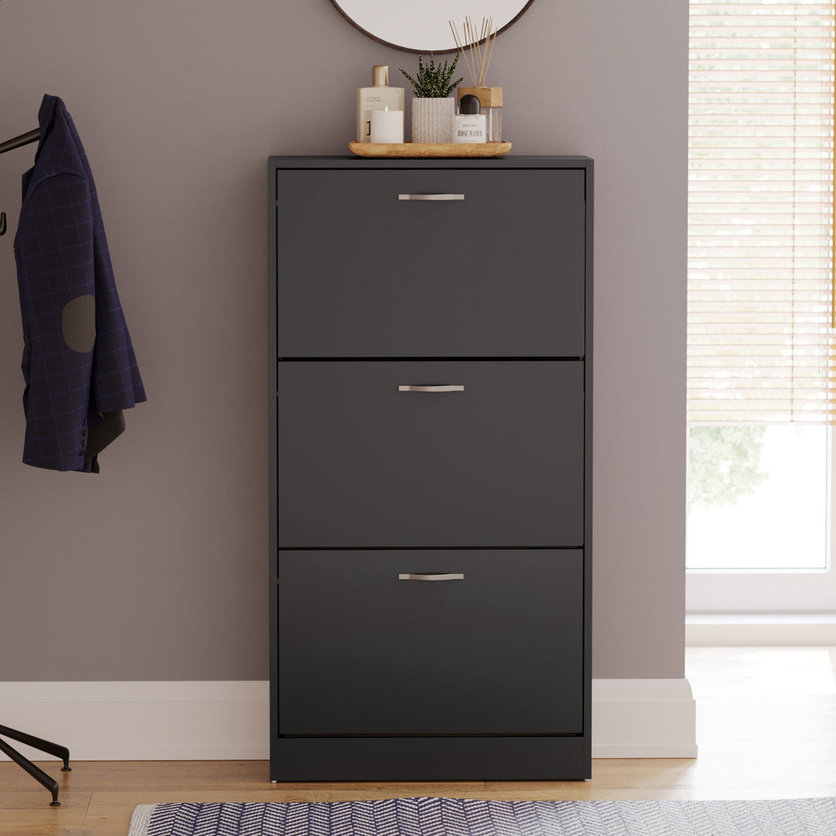 3-Drawer Shoe Cabinet, Black