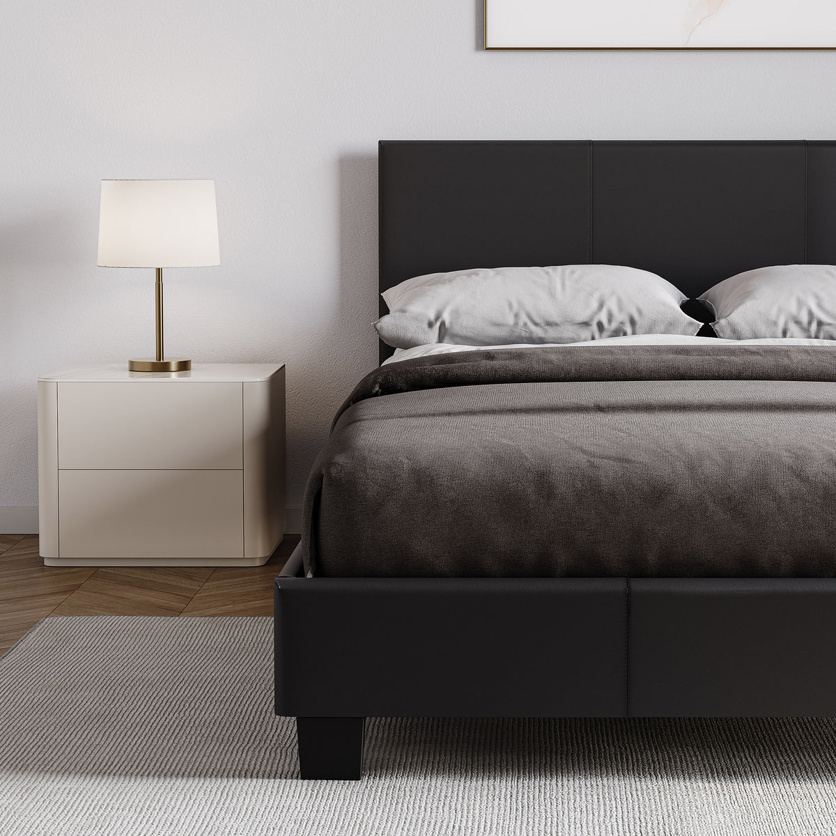 Lisbon Small Double Faux Leather Bed, Black UKFR