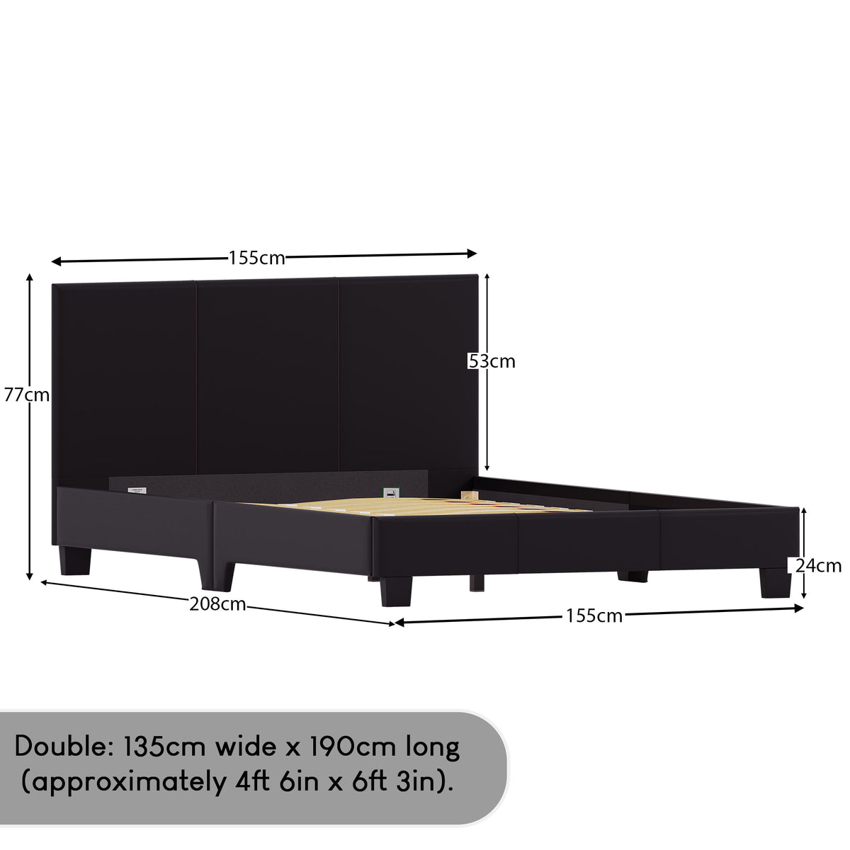Lisbon Double Faux Leather Bed, Black UKFR
