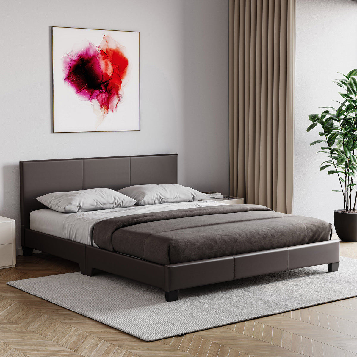 Lisbon Double Faux Leather Bed, Brown UKFR
