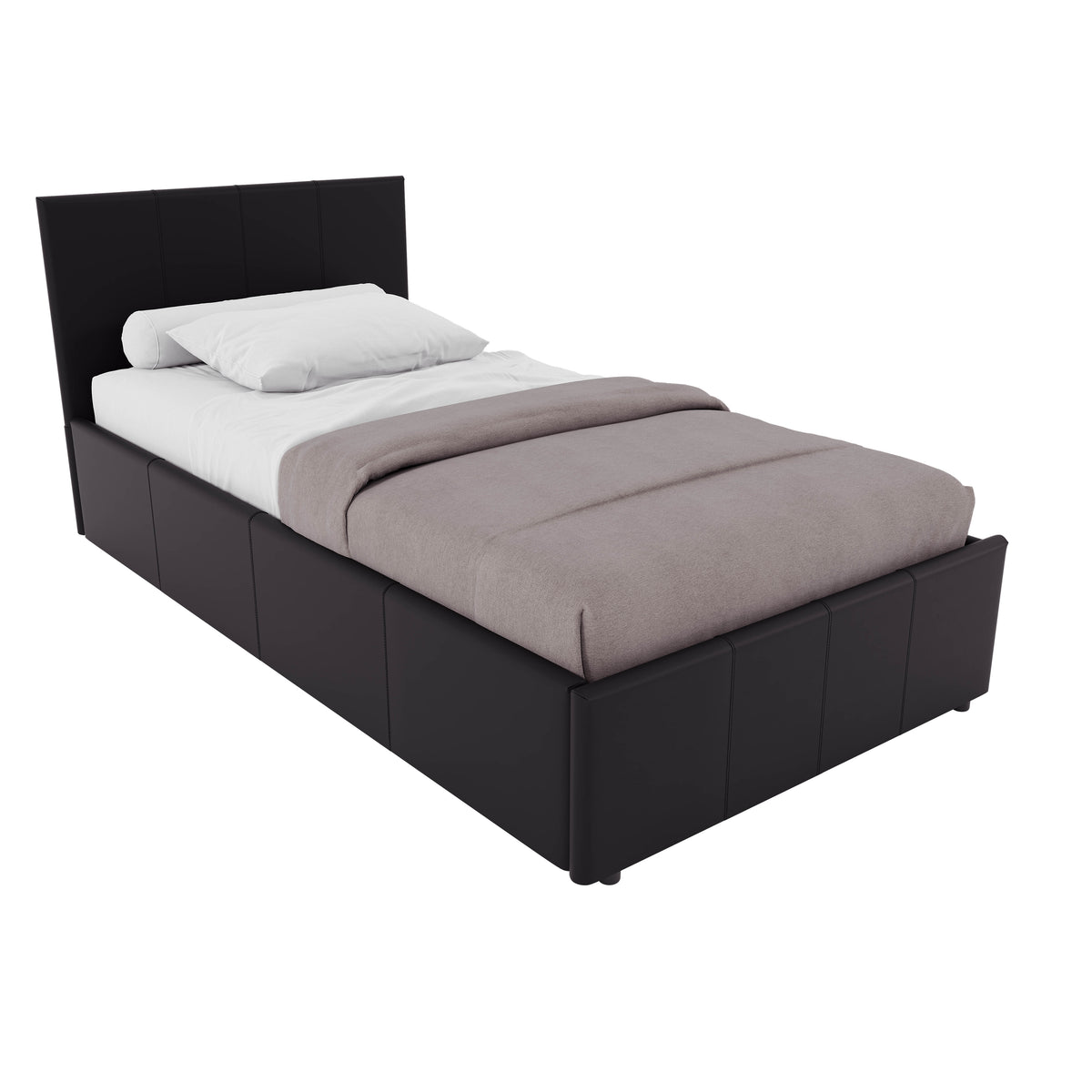 Lisbon Single Ottoman Faux Leather Bed, Black UKFR