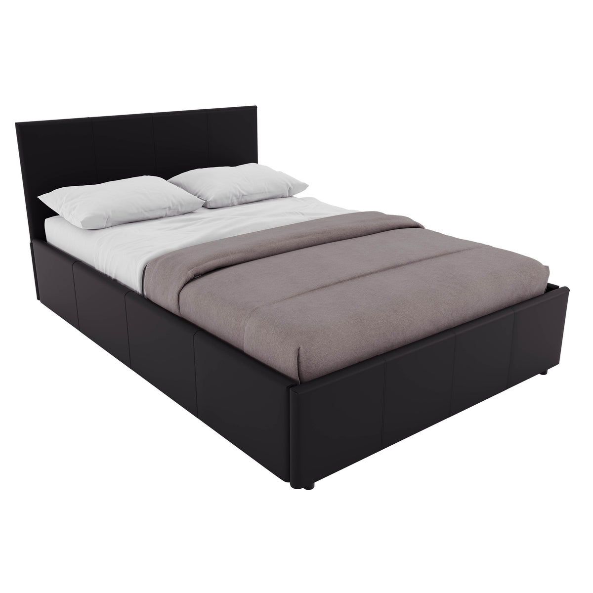 Lisbon Small Double Ottoman Faux Leather Bed, Black UKFR