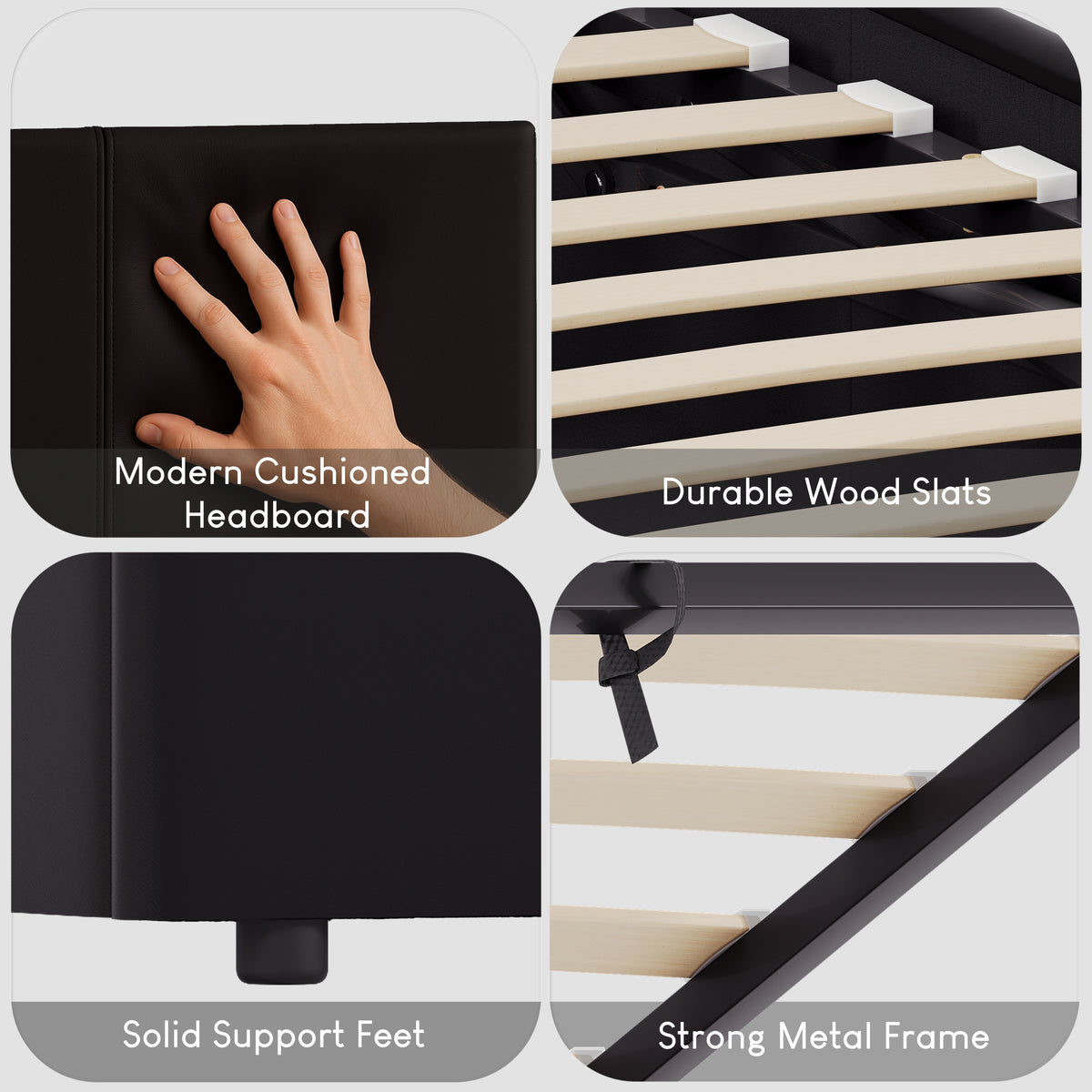 Lisbon Small Double Ottoman Faux Leather Bed, Black UKFR