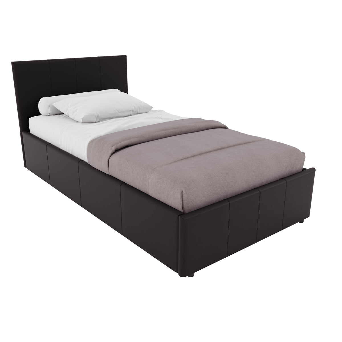 Lisbon Single Ottoman Faux Leather Bed, Brown UKFR