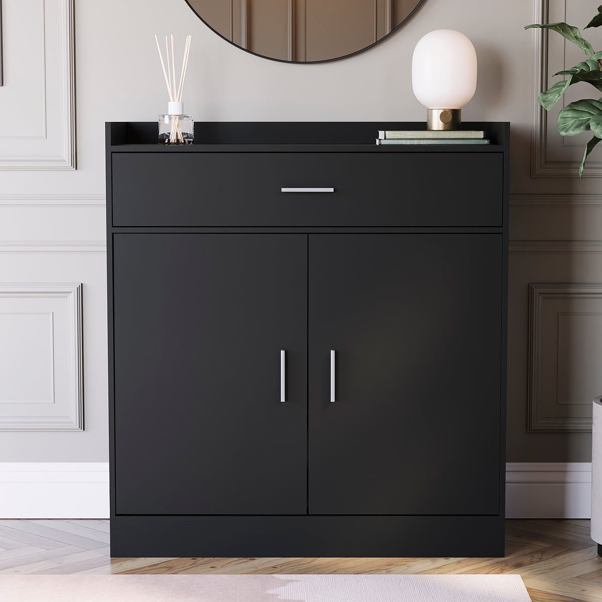 Dalby 2-Door 1-Drawer Shoe Cabinet, Black