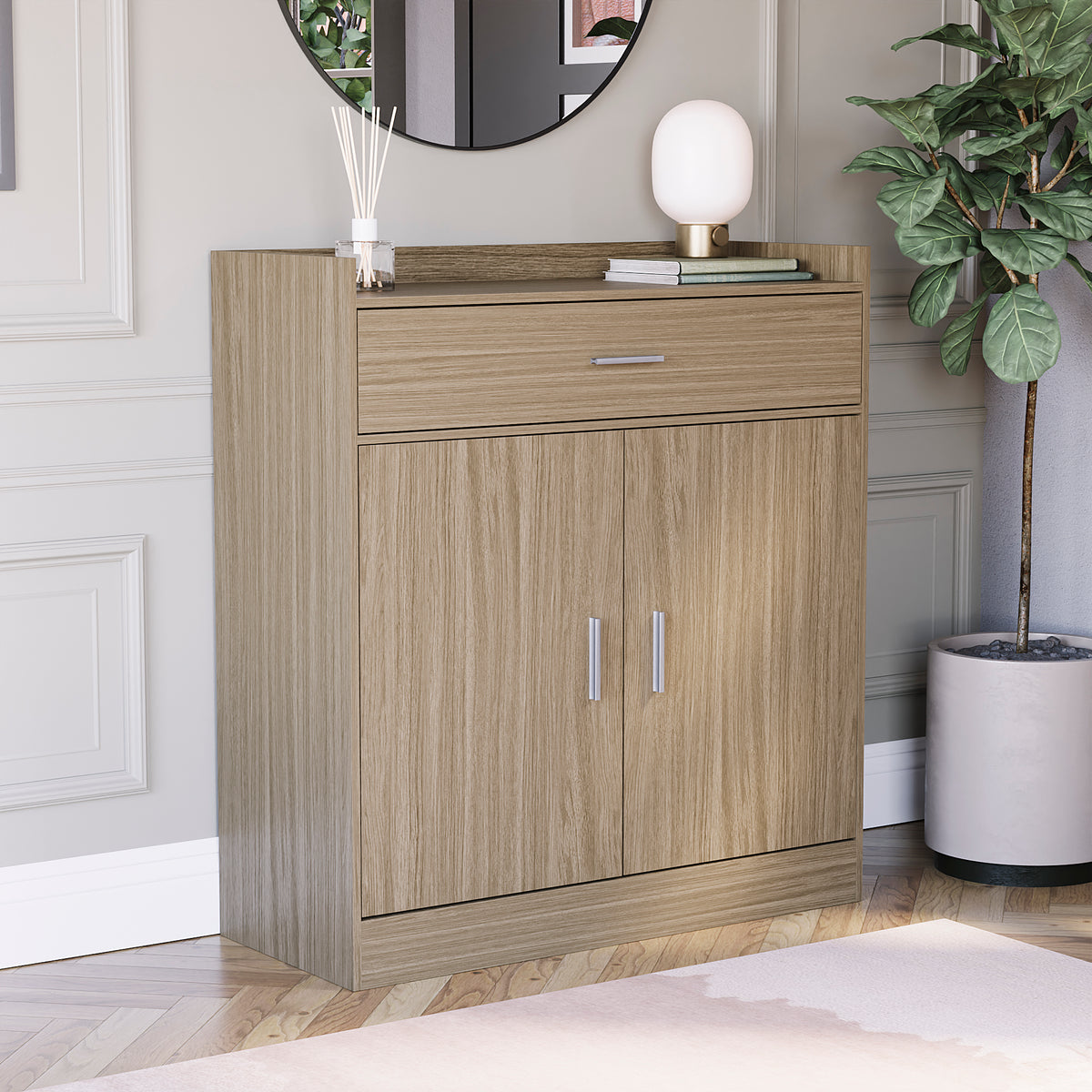 Dalby 2-Door 1-Drawer Shoe Cabinet, Oak