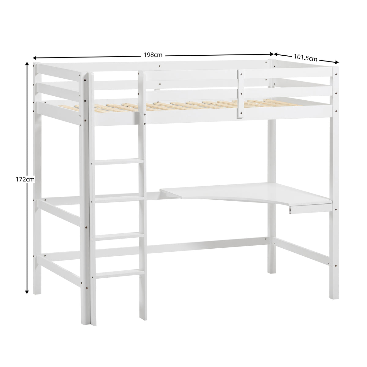 Sydney High Bunk With Desk - White