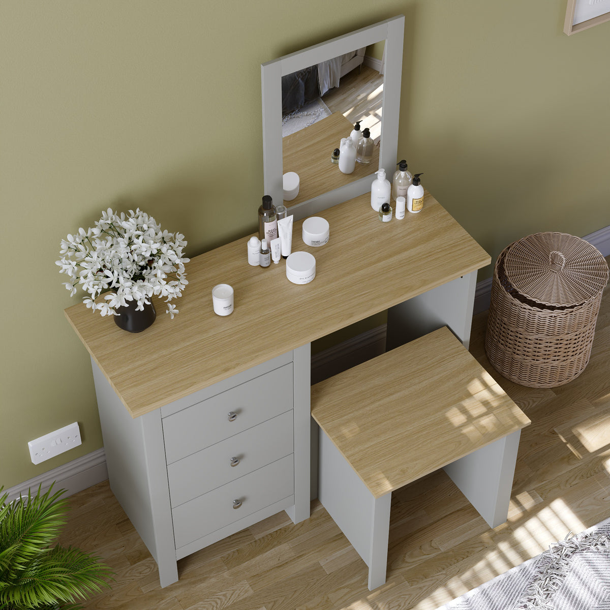 Arlington 3-Drawer Dressing Table Set - Grey