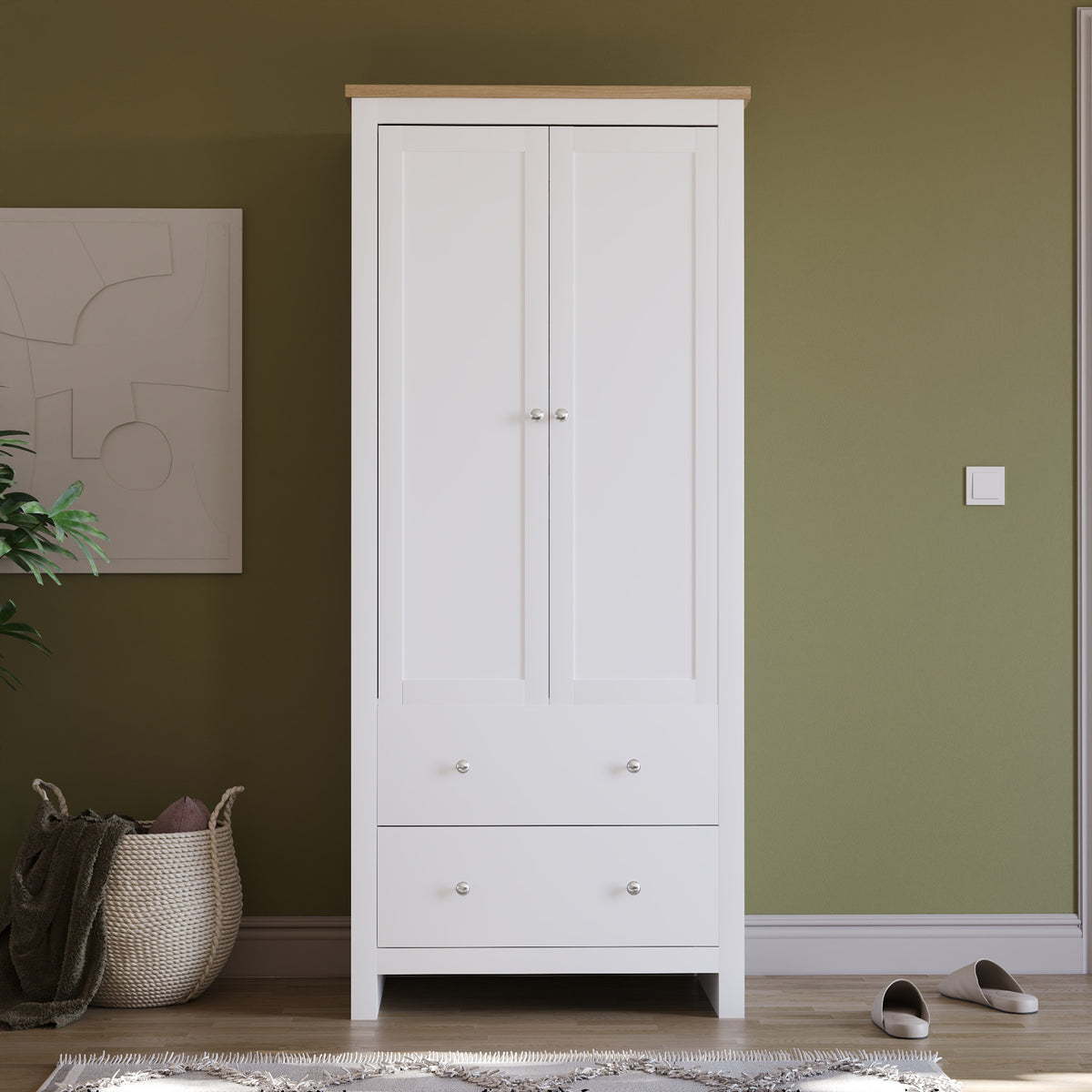 Arlington 2 Door 2 Drawer Wardrobe in White – Practical Bedroom Clothes Storage