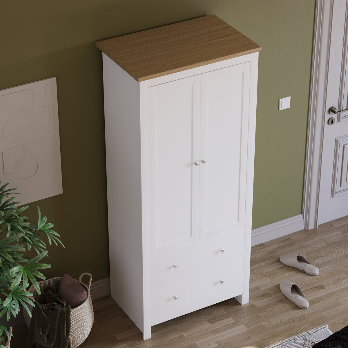 Arlington 2 Door 2 Drawer Wardrobe in White – Practical Bedroom Clothes Storage