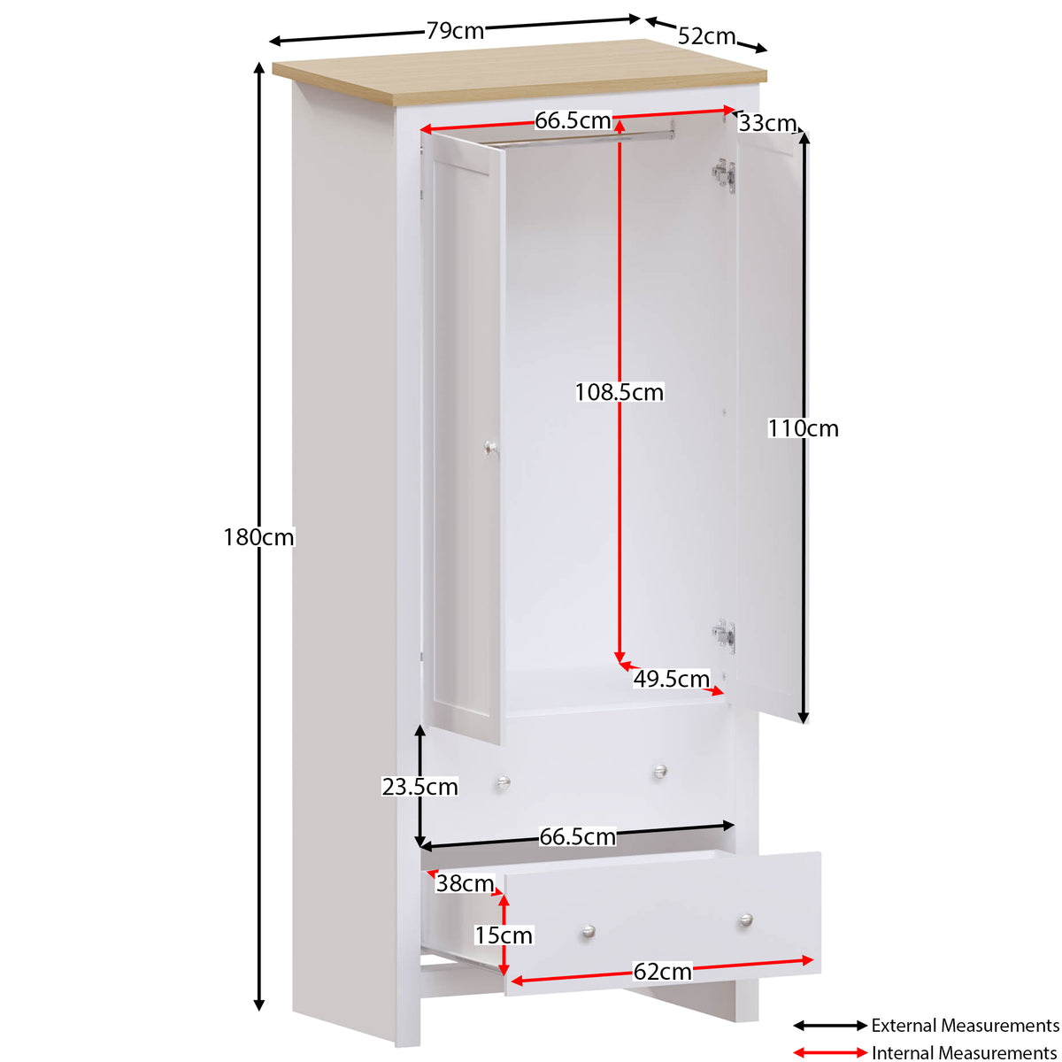 Arlington 2-Door 2-Drawer Wardrobe - White