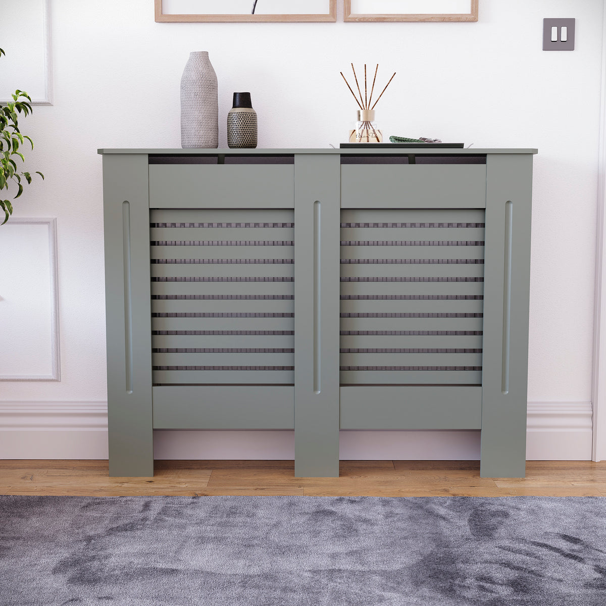 Milton Radiator Cover - Grey, Medium, Horizontal Grille Design
