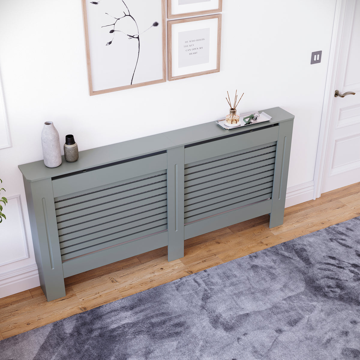 Milton Radiator Cover - Grey, Extra Large, Horizontal Grille Design