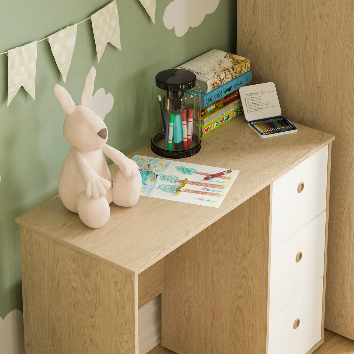 Neptune 3-Drawer Desk - White & Oak