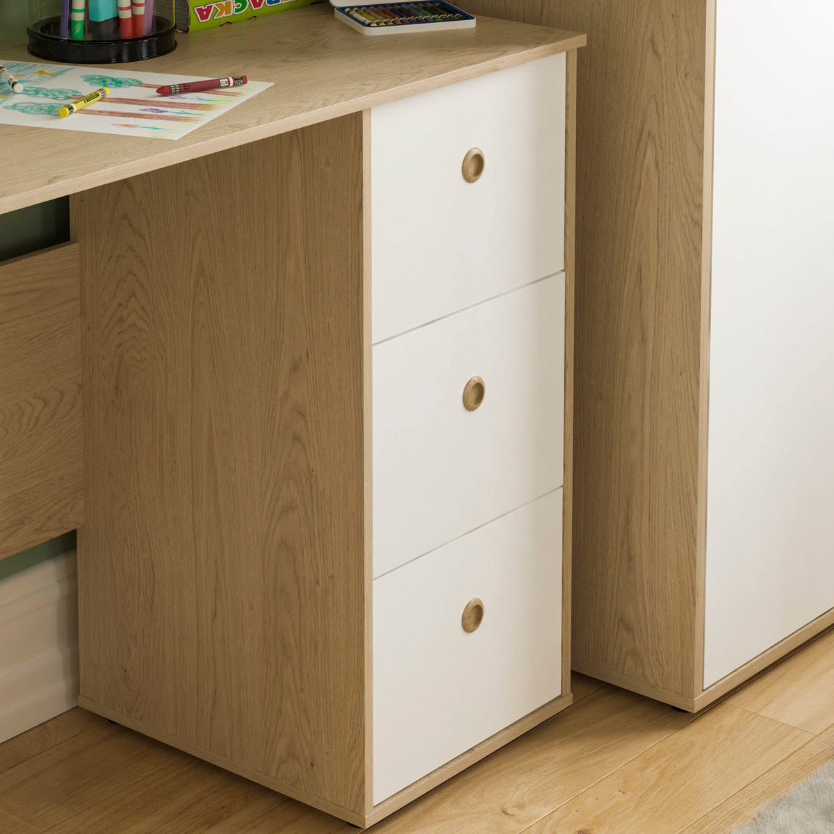 Neptune 3-Drawer Desk - White & Oak