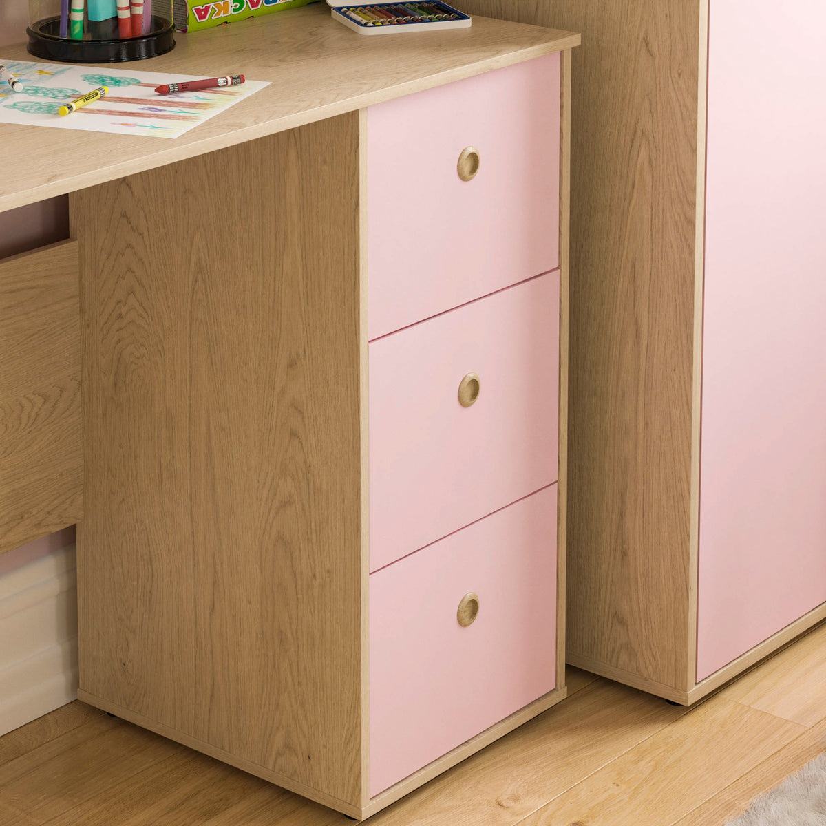 Neptune 3-Drawer Desk - Pink & Oak