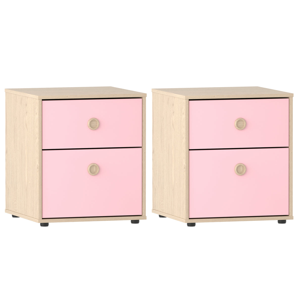 Neptune 2-Drawer Bedside Table - Pink & Oak, Set of 2