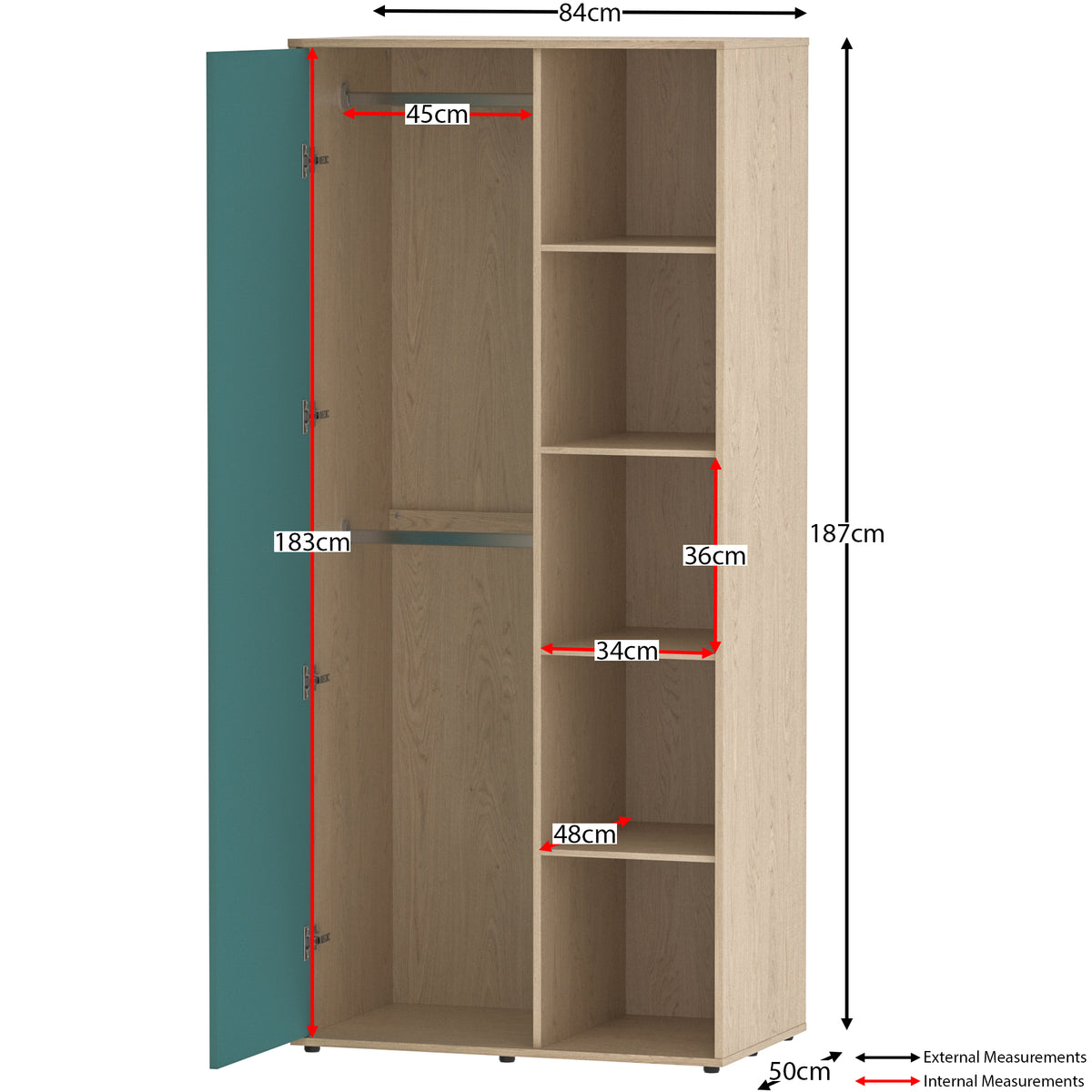 Neptune 1-Door Wardrobe - Green & Oak
