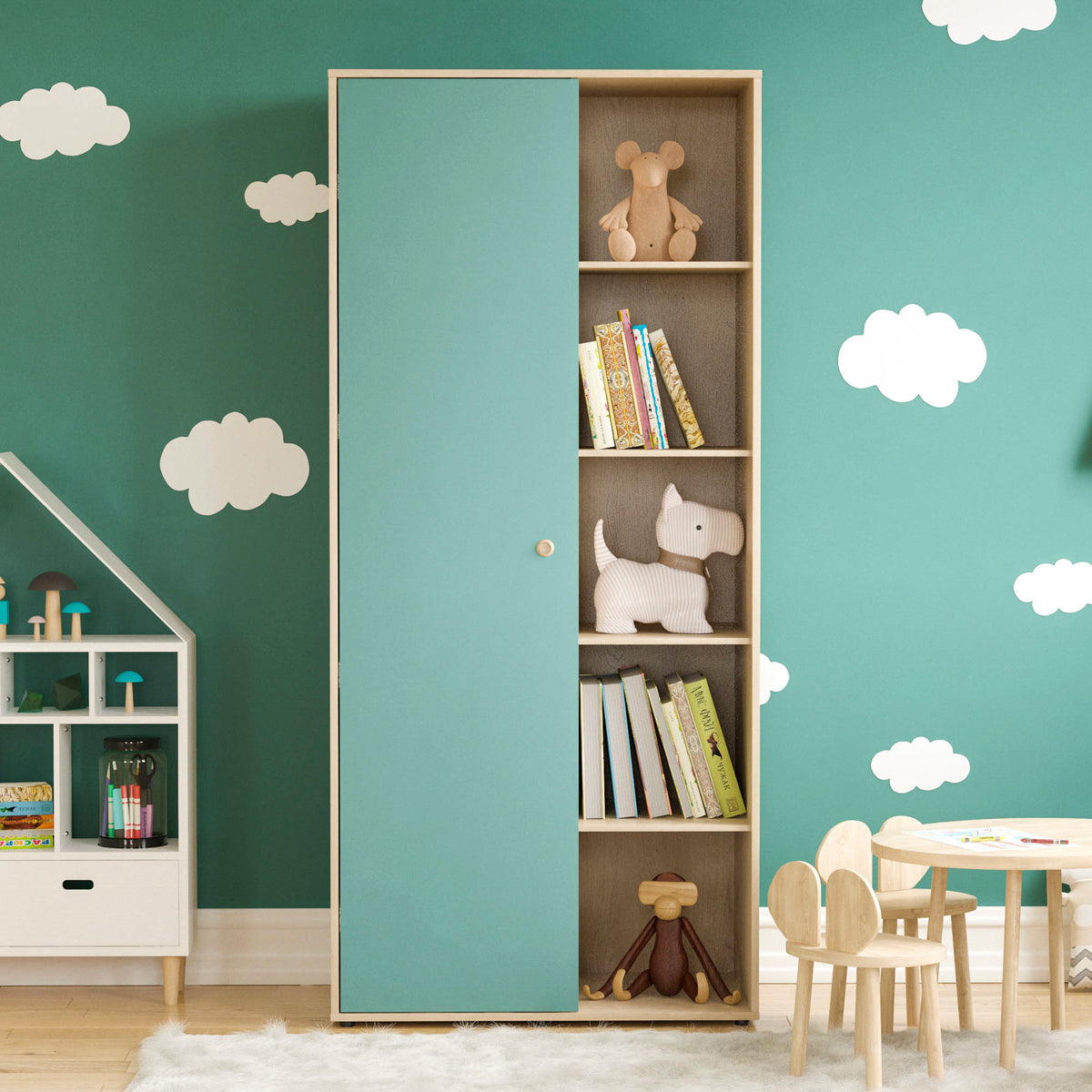 Neptune 1-Door Wardrobe - Green & Oak