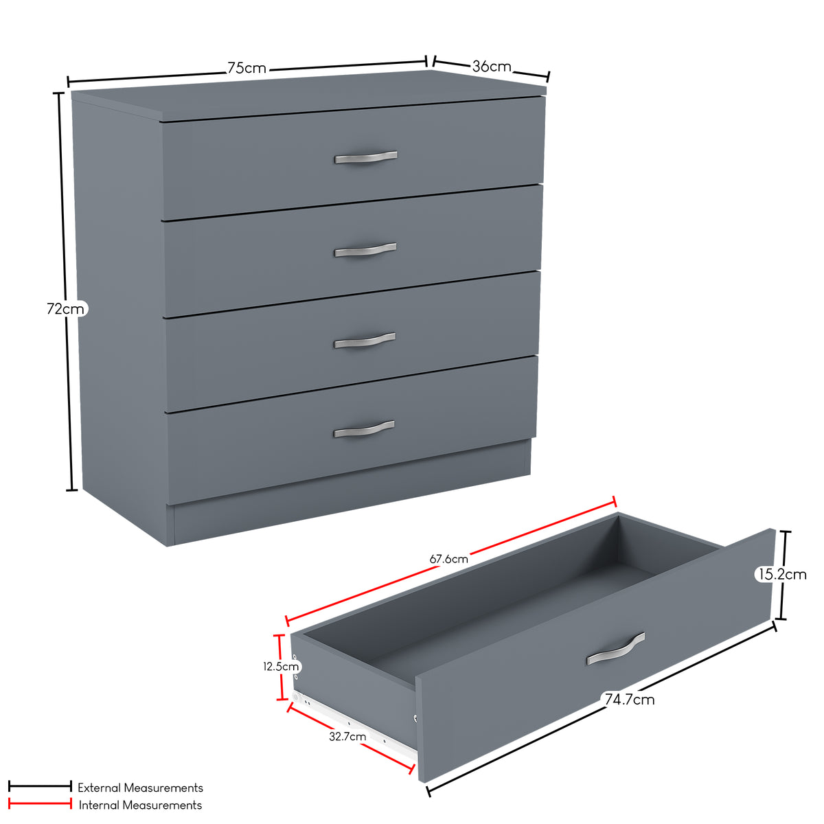 Riano 4 Drawer Chest Grey Bedroom Storage Unit