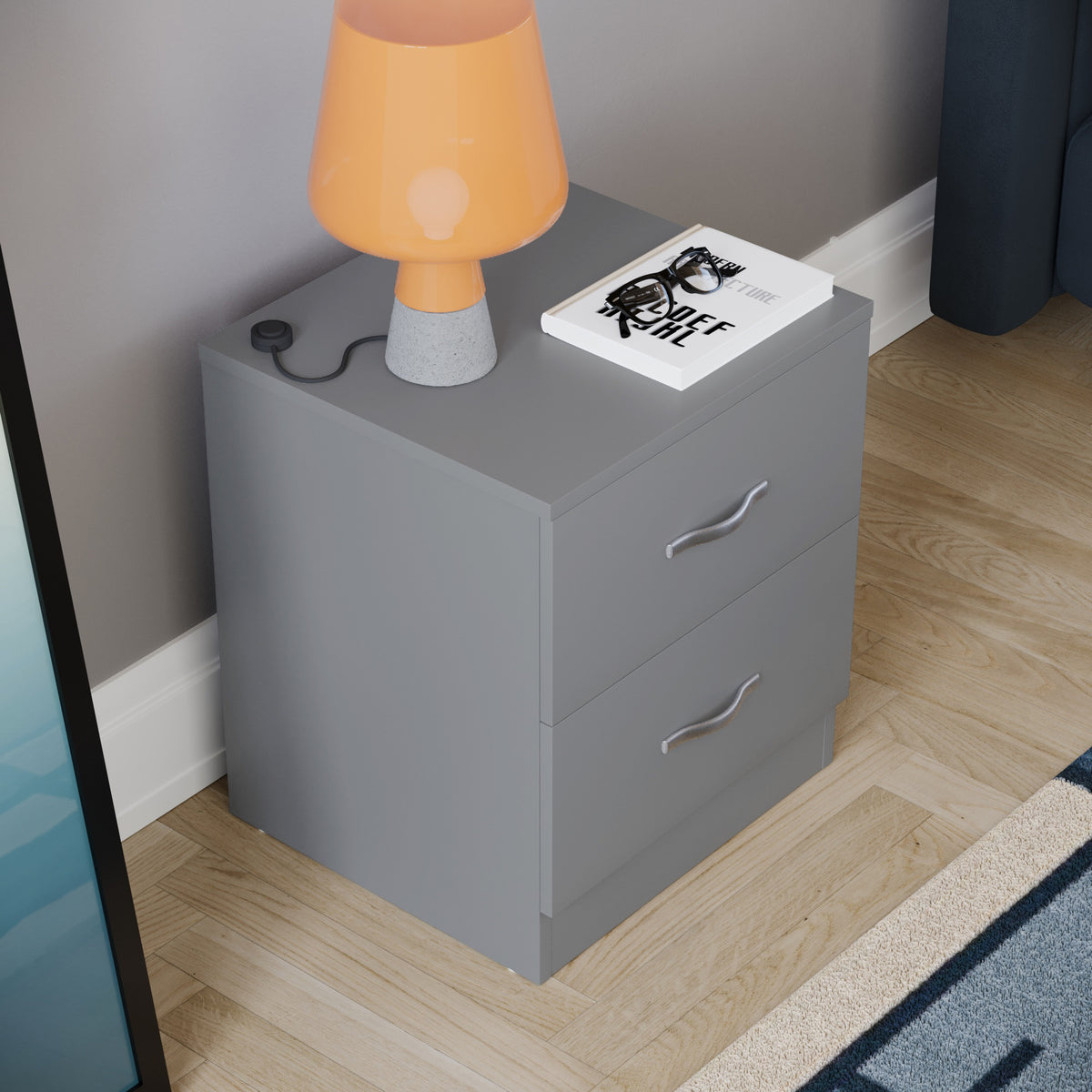 Riano 2 Drawer Bedside Chest Grey Bedroom Storage Unit