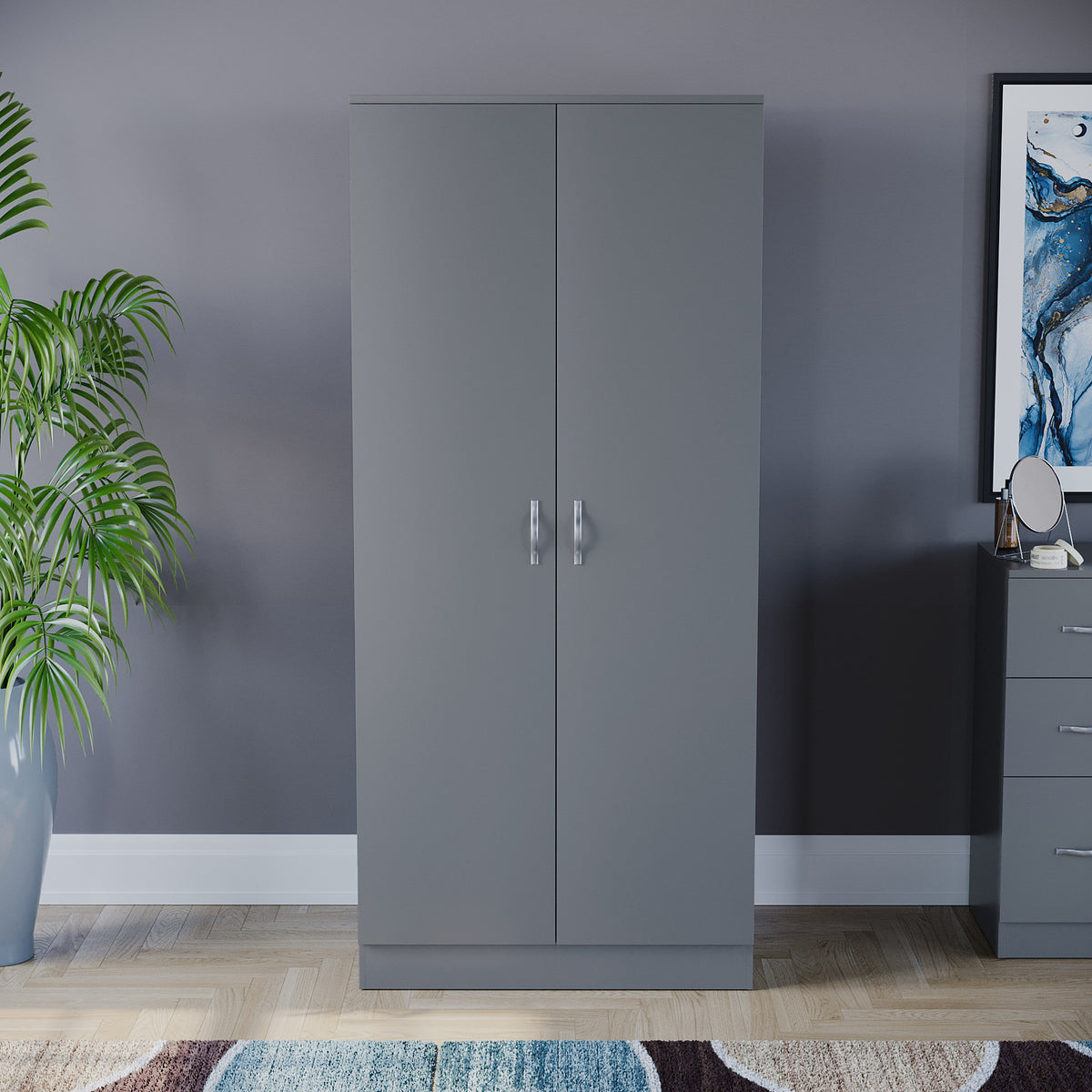 Riano 2 Door Wardrobe for Bedroom Storage - grey