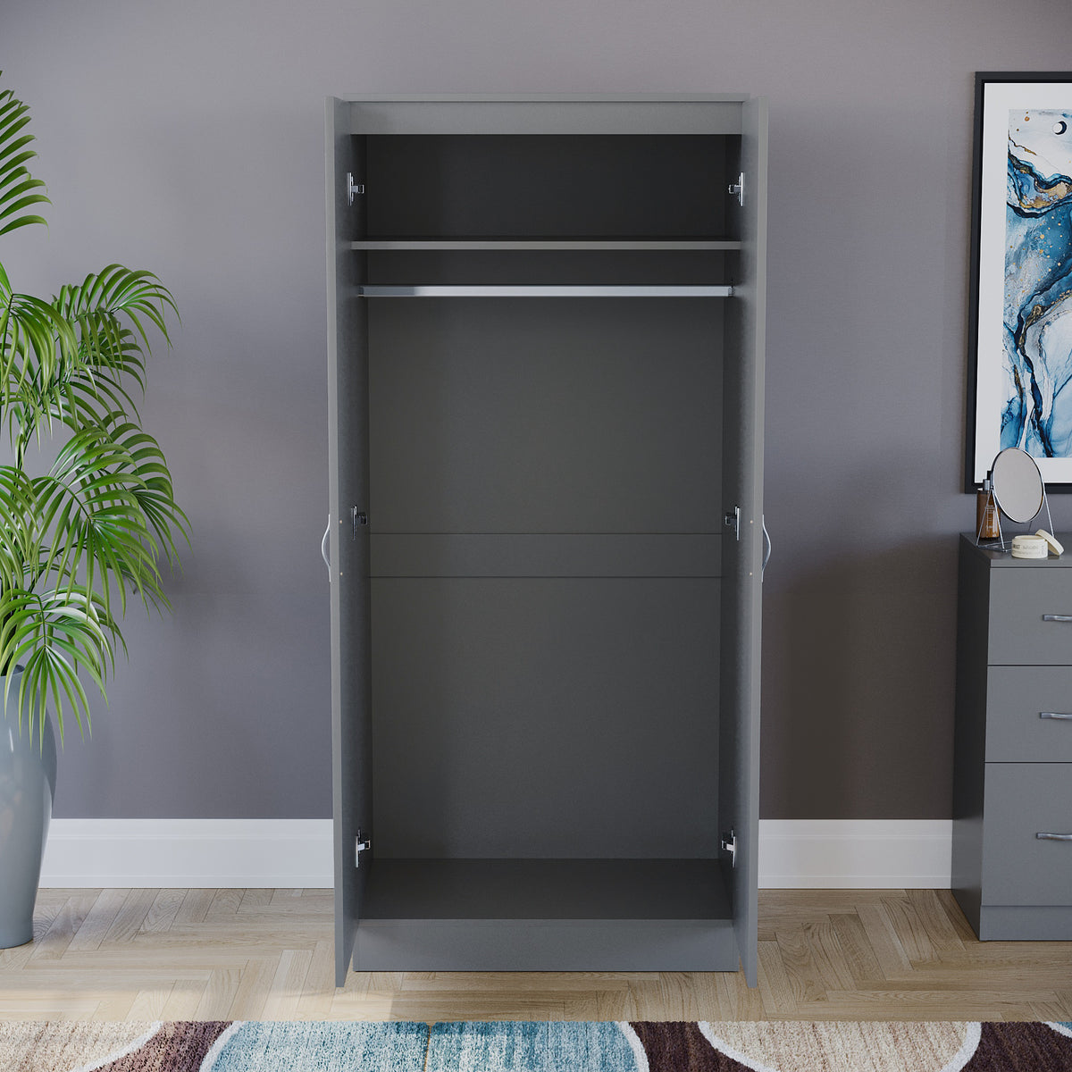 Riano 2 Door Wardrobe for Bedroom Storage - grey