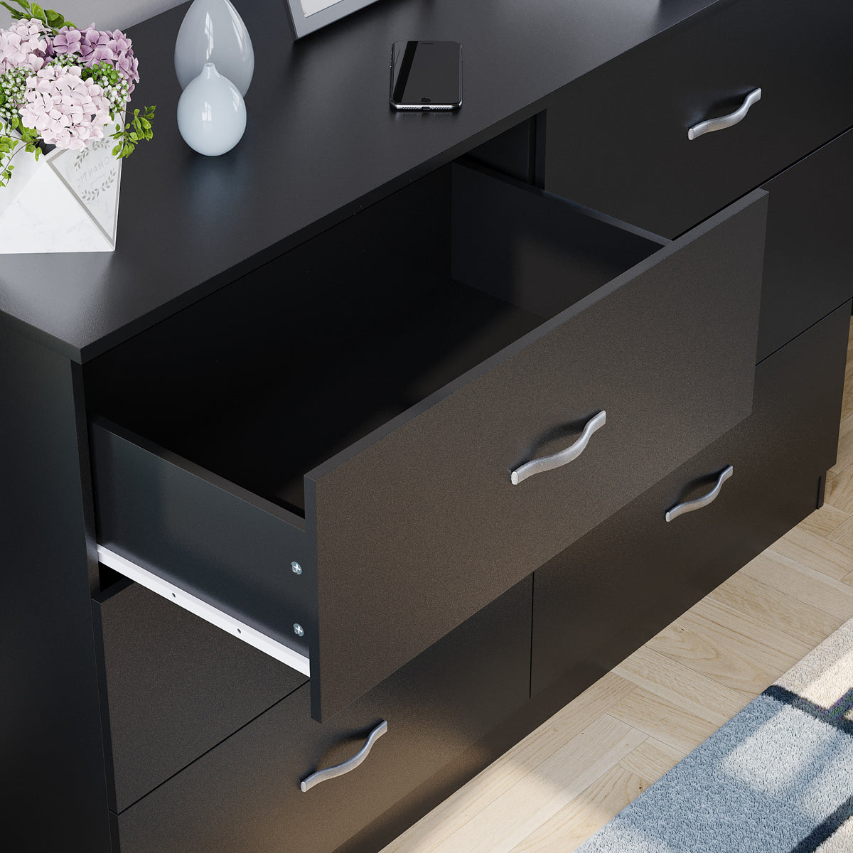 Riano 6 Drawer Chest Black Bedroom Storage Unit