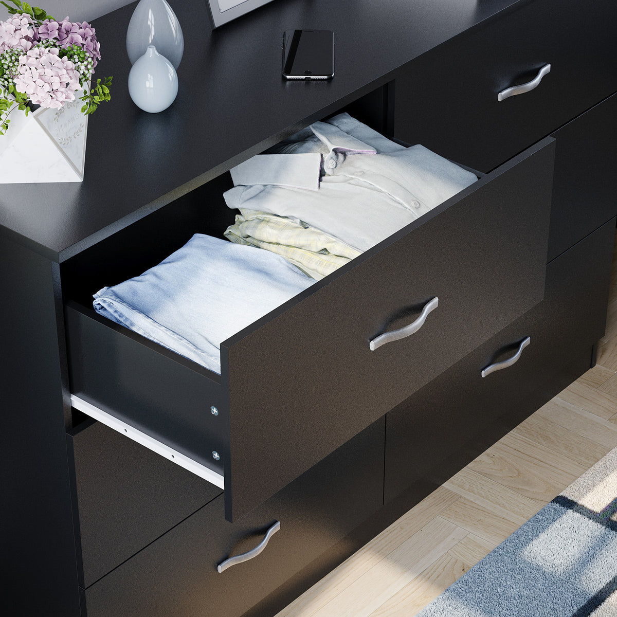 Riano 6 Drawer Chest Black Bedroom Storage Unit