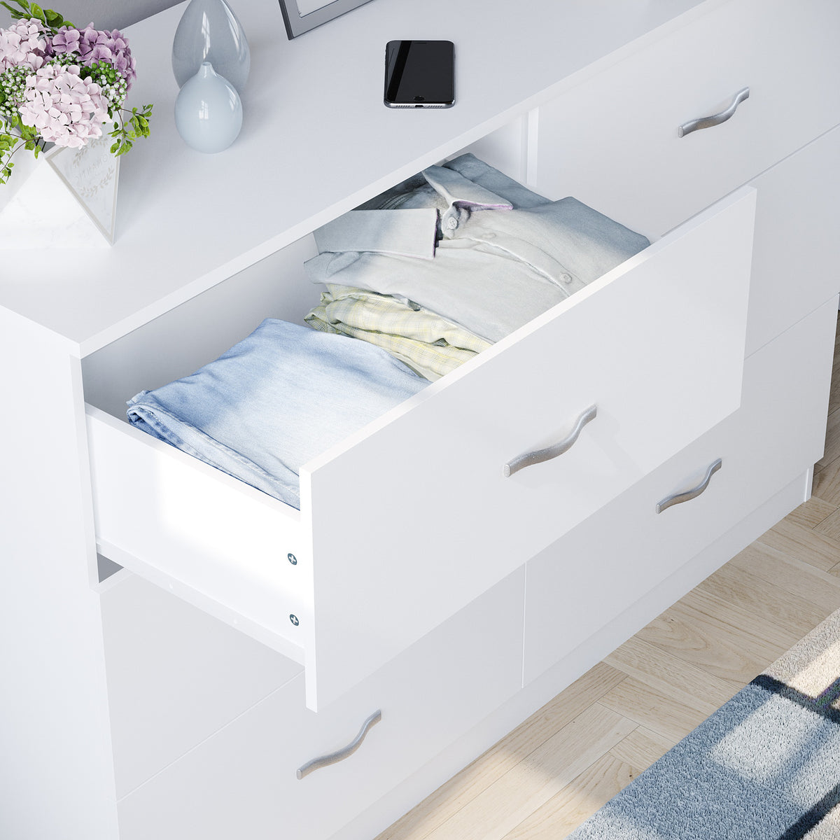 Riano 6 Drawer Chest White Bedroom Storage Unit