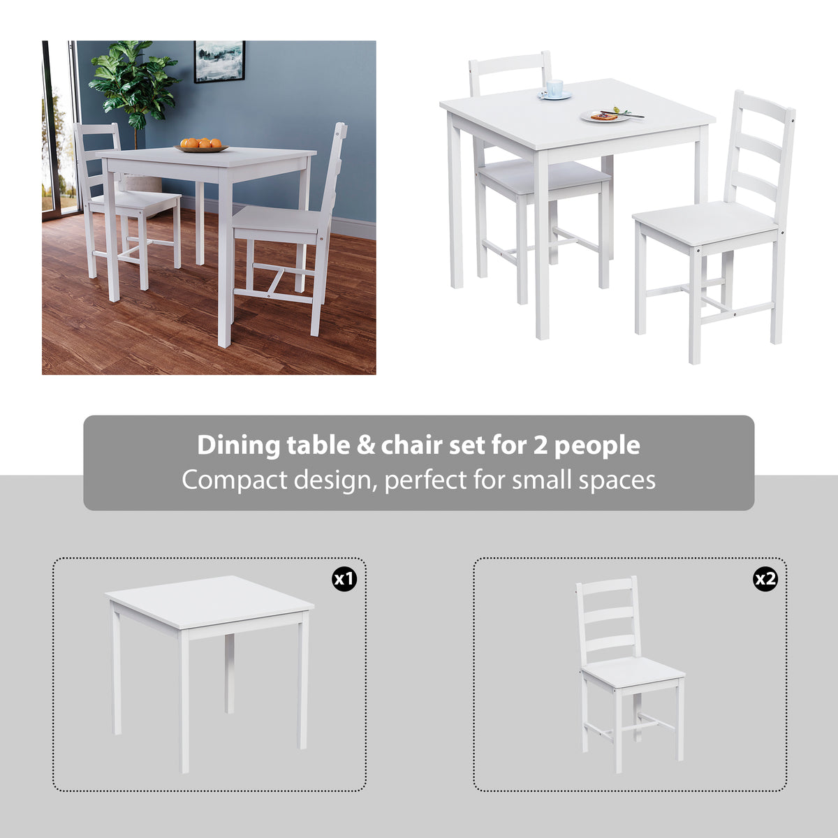Yorkshire 2-Seater Dining Set - White