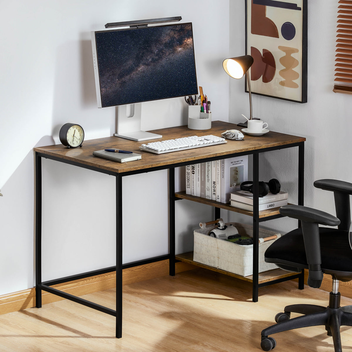Brooklyn Desk with 2 Shelves - Dark Wood