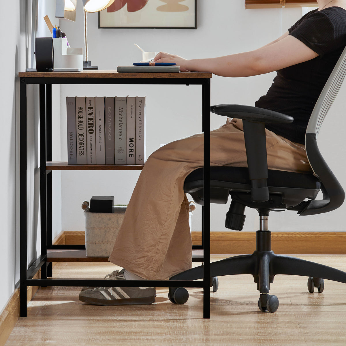 Brooklyn Desk with 2 Shelves - Dark Wood