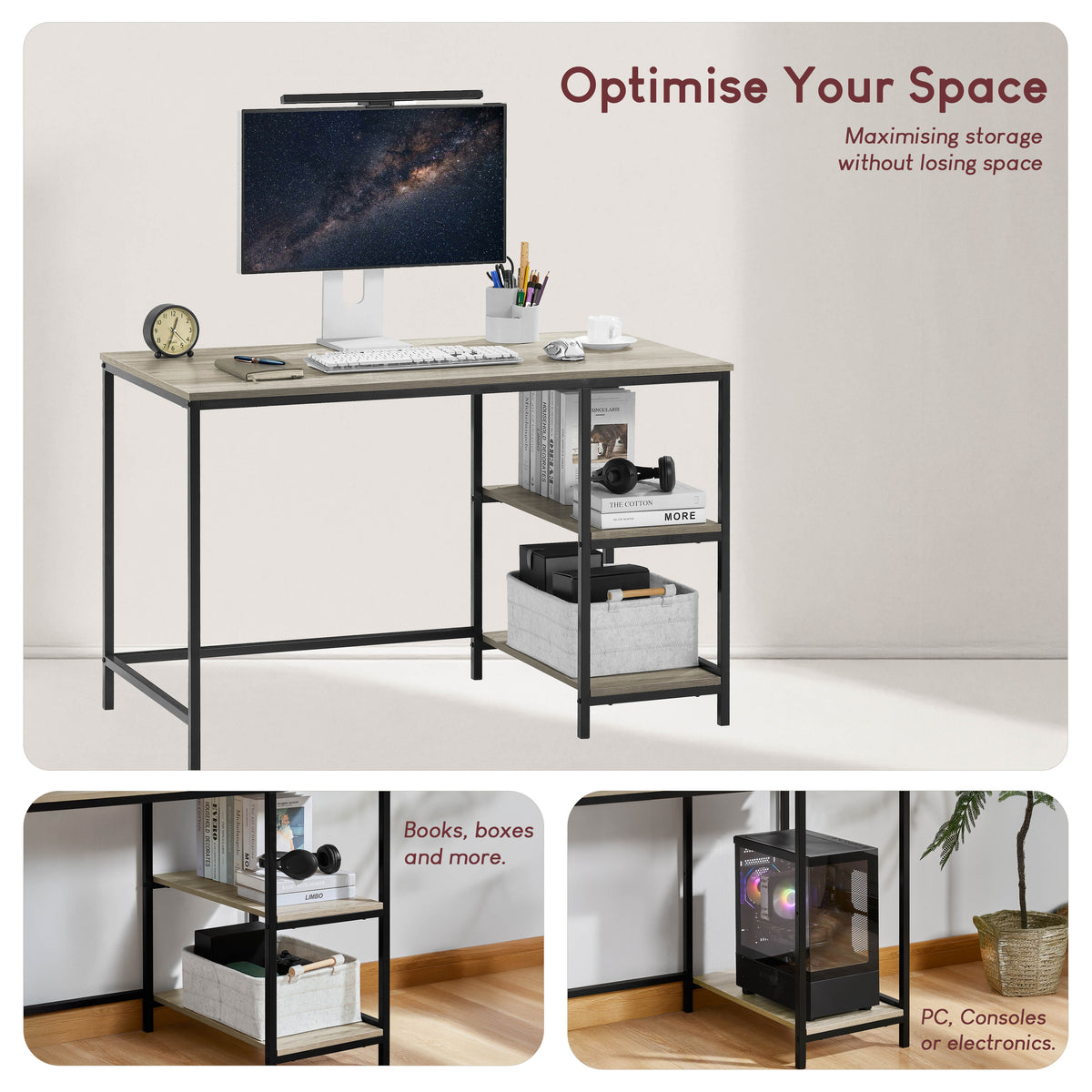 Brooklyn Desk with 2 Shelves - Grey