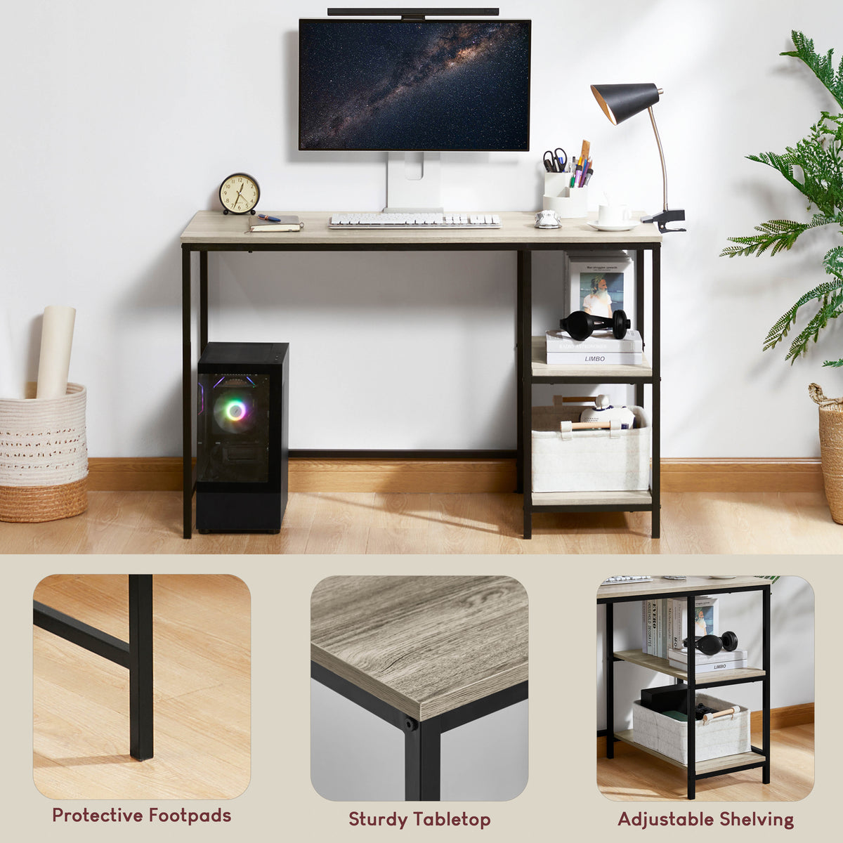 Brooklyn Desk with 2 Shelves - Grey