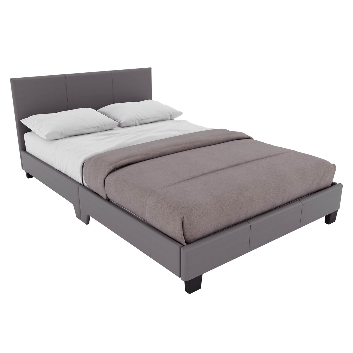 Lisbon Small Double Faux Leather Bed, Grey UKFR