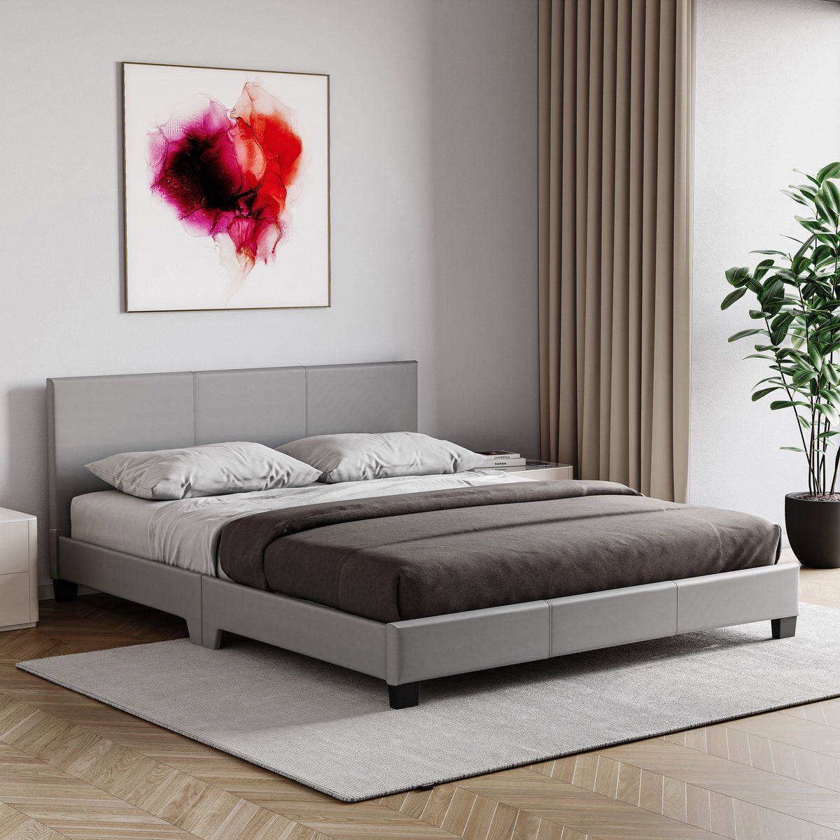 Lisbon Double Faux Leather Bed, Grey UKFR