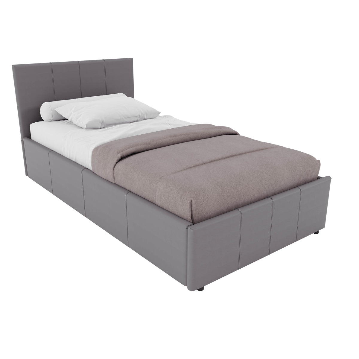 Lisbon Single Ottoman Faux Leather Bed, Grey UKFR