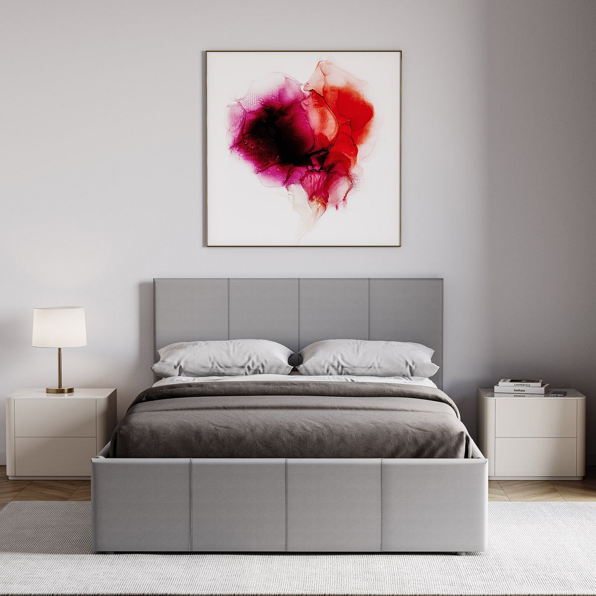 Lisbon Small Double Ottoman Faux Leather Bed, Grey UKFR