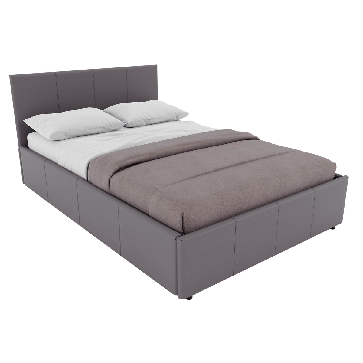 Lisbon Double Ottoman Faux Leather Bed, Grey UKFR