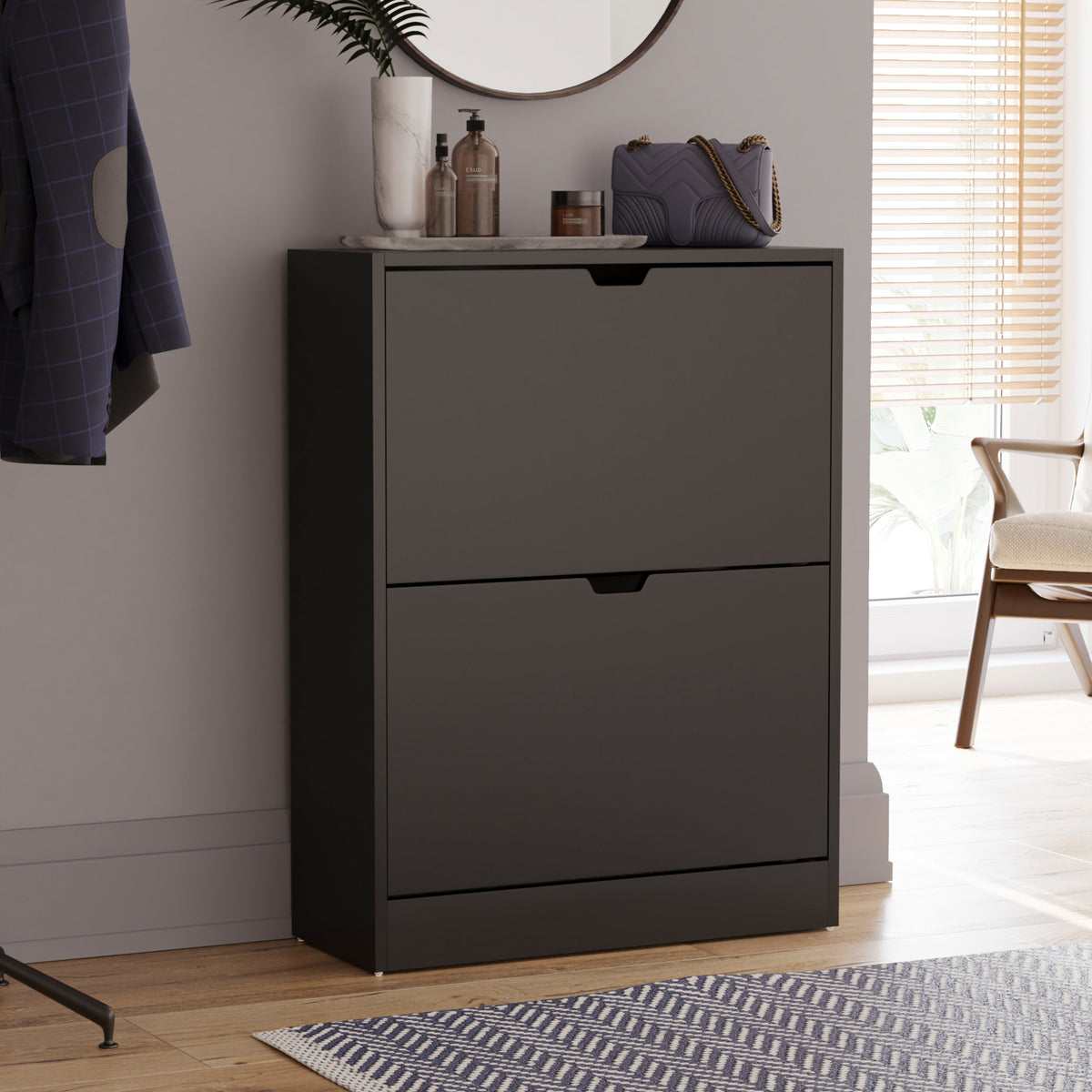 2-Drawer Shoe Cabinet, Black