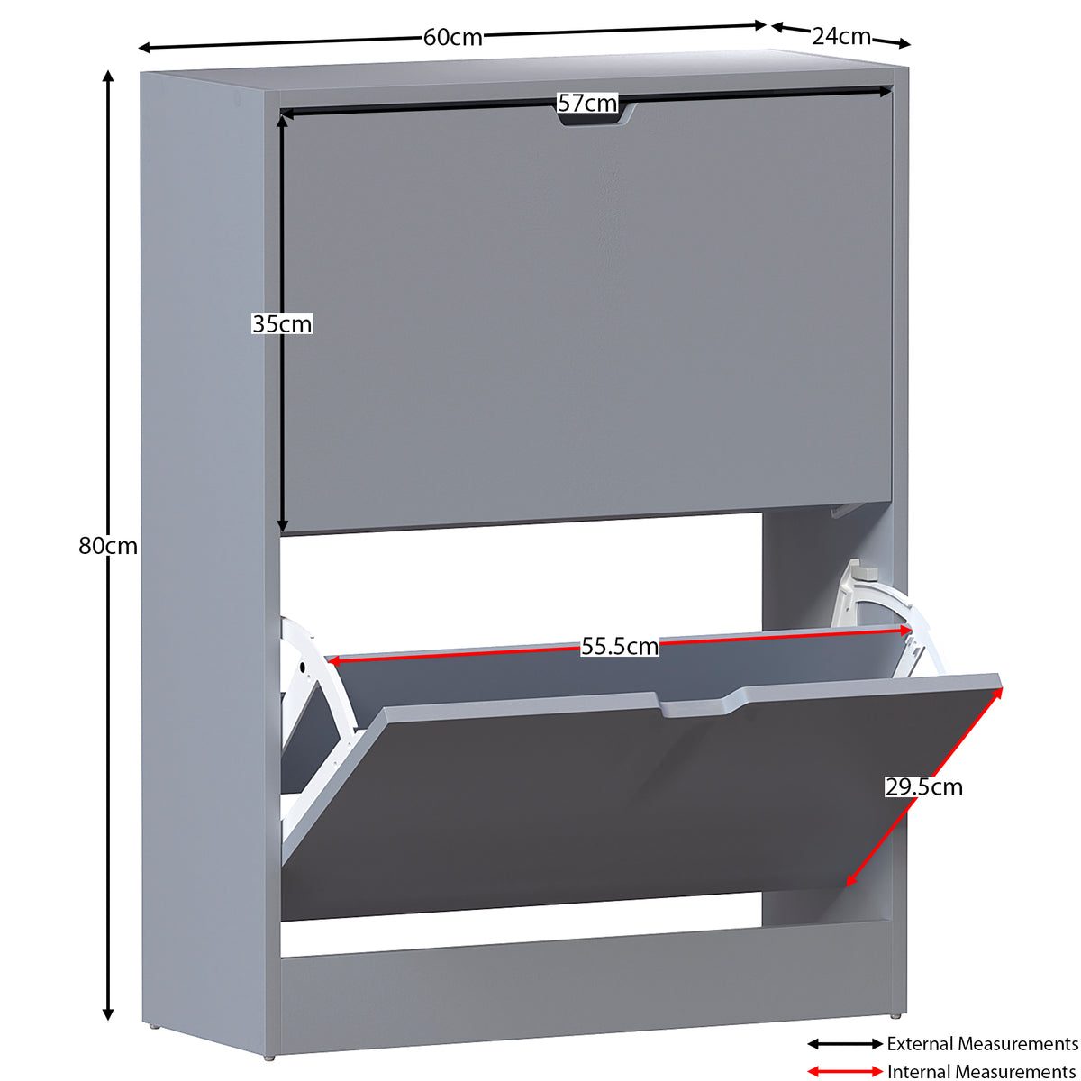 2-Drawer Shoe Cabinet, Grey