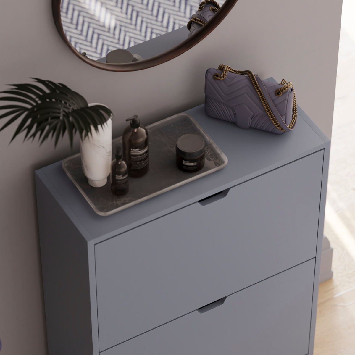 2-Drawer Shoe Cabinet, Grey