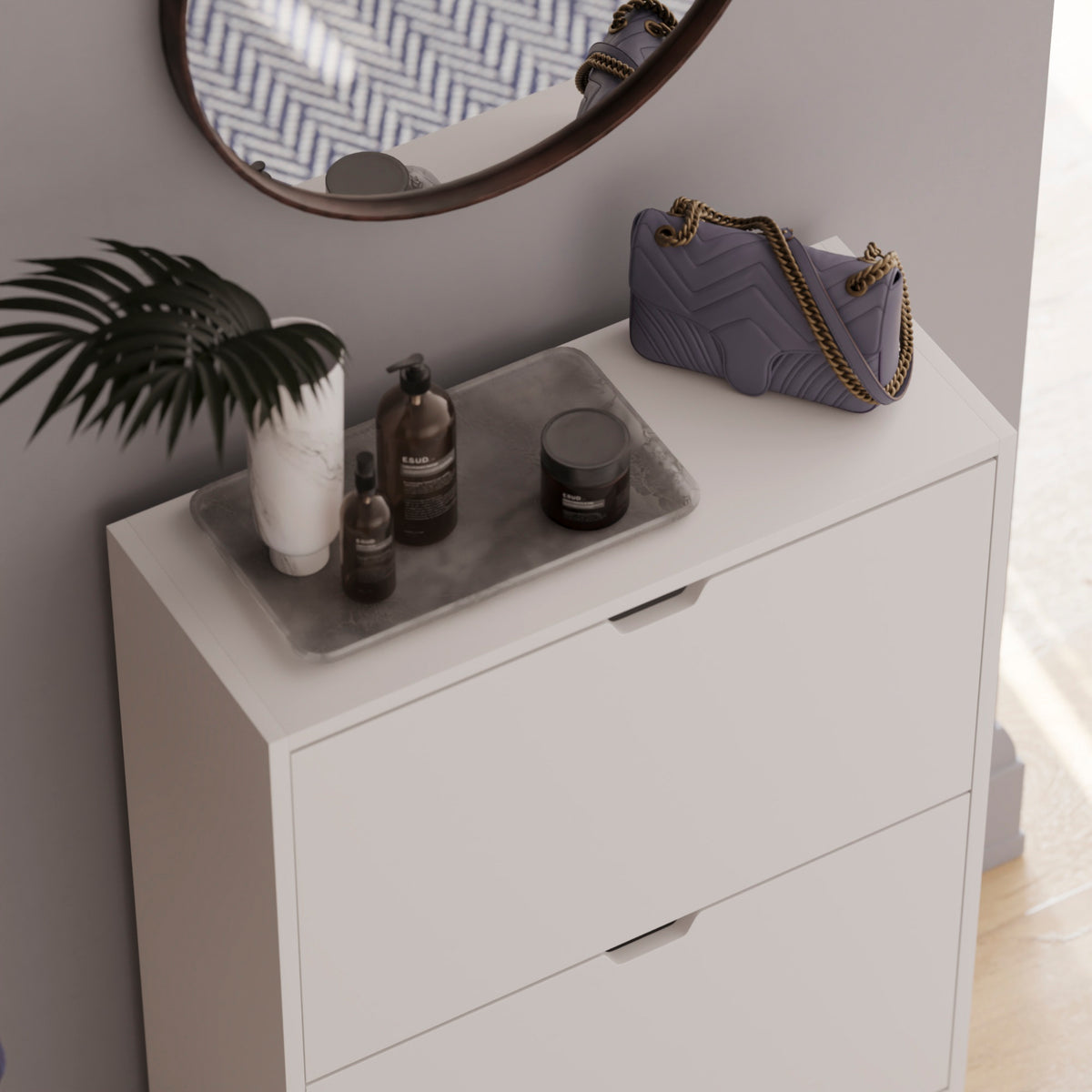 2-Drawer Shoe Cabinet, White