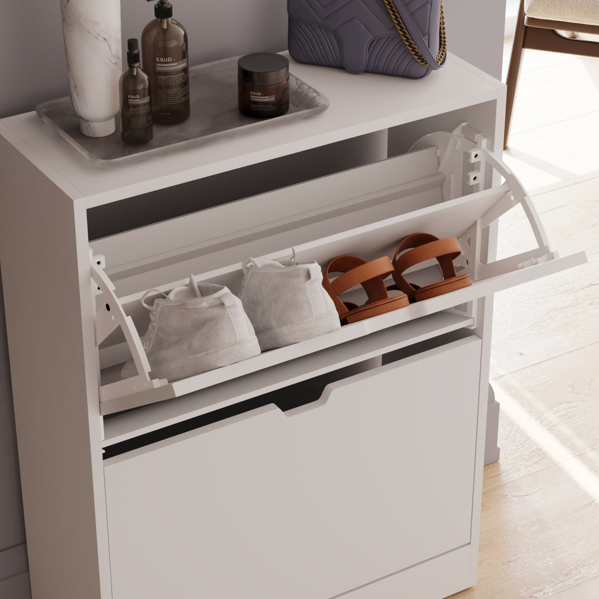 2-Drawer Shoe Cabinet, White