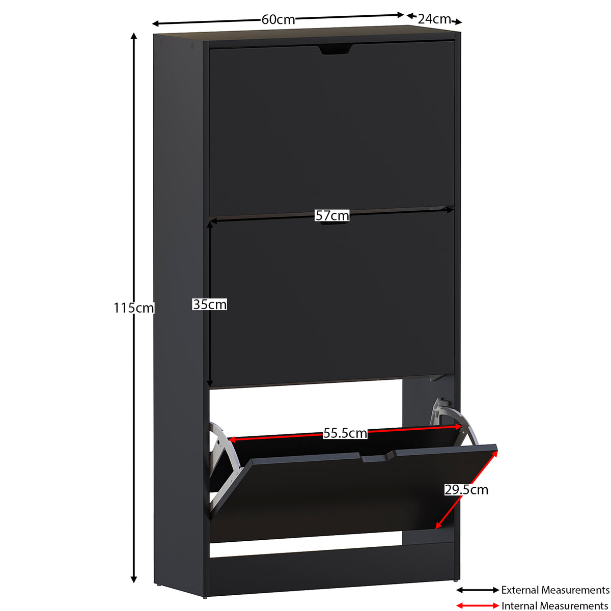 3-Drawer Shoe Cabinet - Black